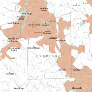 Vector City Maps USA Drucke: MA Worcester Uxbridge Vector Road Map