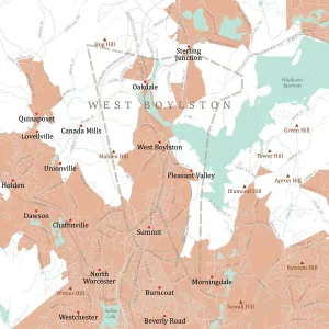 Massachusetts Vector Map Drucke: MA Worcester West Boylston Vector Road Map