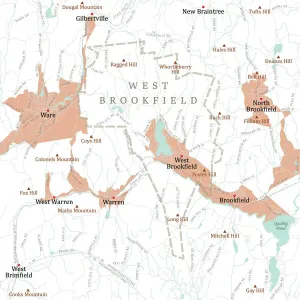 Vector City Maps Design Drucke: MA Worcester West Brookfield Vector Road Map