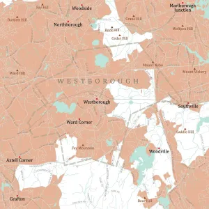 Massachusetts Vector Map Drucke: MA Worcester Westborough Vector Road Map