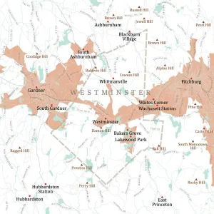 Massachusetts Vector Map Drucke: MA Worcester Westminster Vector Road Map