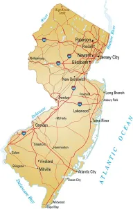 Karte von Neu-Jersey mit Autobahnen auf weißen Hintergrund
