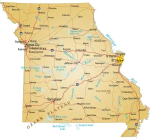 Die Missouri-Karte mit weißem Hintergrund