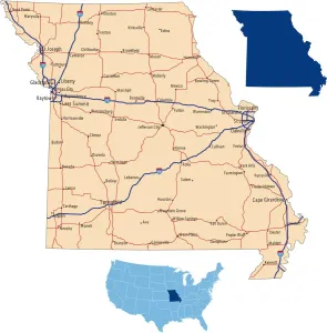 Drucke von Illumination der Karte des Bundesstaates Missouri für Ihre Designs und Produkte Missouri Drucke: Bild der Missouri-Straße