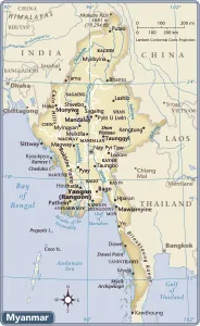 Drucke von 2011er Ausgabe Myanmar Drucke: Burgundisch-Myanmar-Länderkarte
