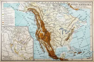 Drucke von Karte mit Illustration eines Flusses und Berge in Nordamerika Eine Sammlung Hochdetaillierter Karten Der Vereinigten Staaten, Darunter Antike Stiche, Referenzkarten, Straßenkarten, Illustrationen Und Satellitenkarten Drucke: Fluss- und Bergkarte Nordamerikas