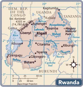 Africa Geography Maps Drucke: Rwanda country map