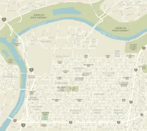 Karte des Sacramento Downtowns