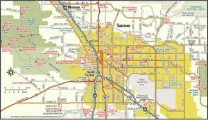 Karte der Umgebung von Tucson im Bundesstaat Arizona