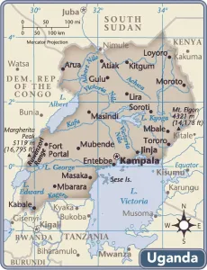 Karte des Landes Uganda