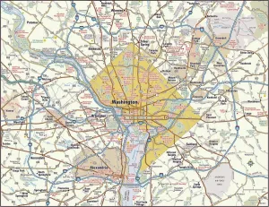 Karte des Washingtoner Gebiets in der Metropolregion D.C., USA