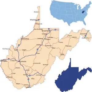 Map Illustrations For Sale Drucke: West Virginia road map