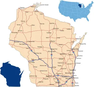 Map Illustrations For Sale Drucke: Wisconsin road map