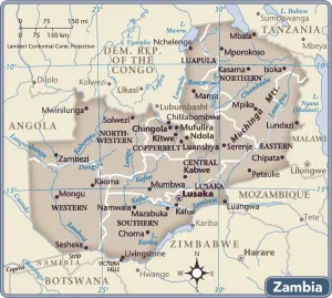 Afrika Drucke: Karte von Zambia