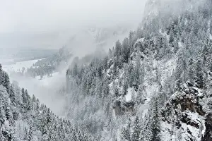 Snowy Mountain Landscape Germany Drucke: Neuschwanstein valleys after a snowfall
