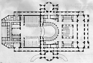 Drucke von Rund um das Jahr 1865: Ein Bodenplan des Pariser Opernhauses. Das Gebäude wurde vom Architekten Charles Garnier entworfen und eröffnet wurde im Jahr 1875 Oper Drucke: Opernhausplan
