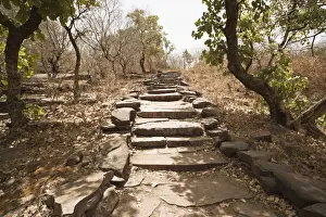 UNESCO World Heritage Site Tourism Drucke: Pathway at Buddhist pilgrimage site, Sanchi, Madhya Pradesh, India