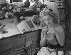 Black And White Female Portrait Drucke: Knitting Bootees