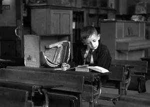 Black And White Classroom Photos Drucke: Studious Boy