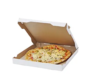 Studio Shot Of Pizza Drucke: Pizza in a box