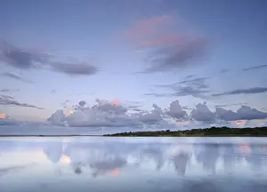 African Beach Landscapes Drucke: Reflected clouds in shoreline estuary system, St Lucia, Kwazulu-Natal, South Africa