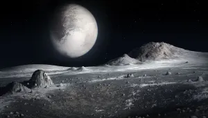 Drucke von Ein Blick auf Plutonium aus der Oberfläche seiner größten Mondinsel Charon Lassen Sie Ihrer Fantasie Freien Lauf Mit Diesen Erstaunlichen Konzeptionellen Drucken, Die Von Der Science Photo Library Präsentiert Werden Drucke: Plutus aus der Oberfläche von Charon