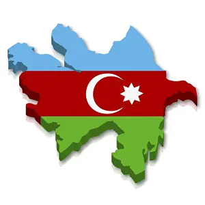 Bild und Nationalflagge Aserbaidschans in dreidimensionaler Computergrafik