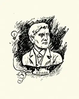 Vintage Woodcut Engravings Drucke: Thomas Edison