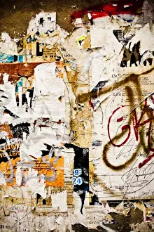 Graffiti Wall Background Drucke: Torn bills on a billboard
