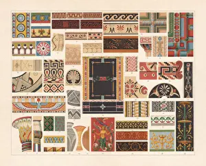 Ancient Greek Pottery Styles Drucke: Various patterns of Antiquity, chromolithograph, published in 1897