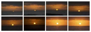 Drucke von 4:00 Uhr morgens wache auf 5:30 Uhr erwarte ich mich gespannt 6/2 42 Vormittags ist der Sonnenaufgang, es wird ein schöner Tag sein Ein Sequenzfoto Ist Die Dekonstruktion Eines Sich Bewegenden Themas Innerhalb Desselben Bildes, Und Dies Ist Eine Sammlung Von Fotos Und Illustrationen, Die Geschichten Erzählen Drucke: Sonnenaufgangsszene am Strand