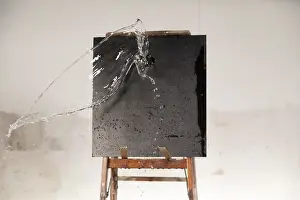 Digital Composite Art Drucke: Water being splashed on a blackboard