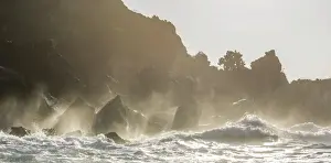 Steep Cliff Line Images Drucke: Waves breaking against the cliffs at the Buccaneers Cove