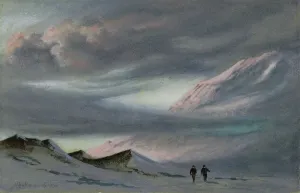 Drucke von Mittelformat: Wasserdüpigierung. Künstlerin/ Künstler :E.A.Wilson(1872 - 1912) .Expedition :Britische Antarktisexpedition 1910-13(Terra Nova) Aquarellbilder Drucke: Gipfel von Mount Erebus am 2.April 1911 um 18 Uhr