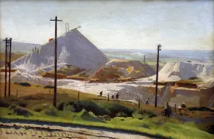 Drucke von Öl auf Leinwand, Newlyn-Schule, um 1920 oder 1924. Diese Malerei zeigt die harten und anstrengenden Arbeitsbedingungen eines Tonkragwerks Landschaftliche Gemälde Drucke: Ein Tonleitern von China-Klatsch, Leswidden, Harold Harvey (1874-1941)