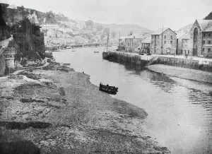 Looe Drucke: Blick auf den Fluss nach oben, Looe, Kornwall um 1930
