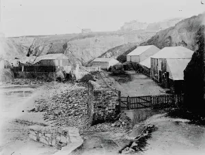 Die Treffry-Pilchards-Kellerruine in Newquay, Kornwall. Späte 1800er Jahre