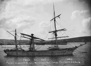 Die französische dreimastige Barke Magatlan aus Falmouth Harbour in der Grafschaft Cornwall im Mai 1905