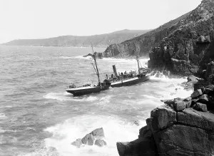 Allgemeine Ansicht der französischen SS Paknam im Wrack von Pendeen, St Just in Penwith, Cornwall. Mai 1895