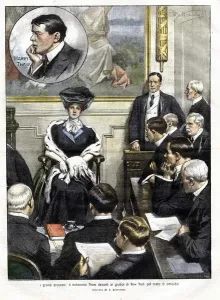 Drucke von Harry Thaws Prozess in New York im Jahr 1907. Harry Thaw Sohn einer Familie von Großhandelsindustriellen tötete 1906 den Architekten Stanford White ehemaligen Geliebten seiner Frau Evelyn Industrielle Drucke: Der Prozess von Harry Thaw im Jahr 1907 in New York, Sohn einer Familie der Großhandel