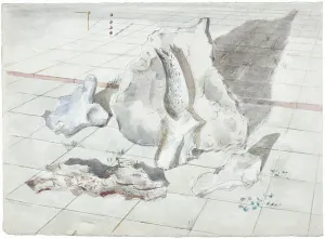 Studium für Landschaft mit bleichen Objekten, 1934 (Aquarell und Kugelschreiber auf Papier)