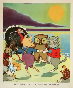 Drucke von 2603588 Tanzte von der Licht des Mondes, aus Peter Hasen Little Red Hen und Eule und Katz pub. Charles E Graham and Co. c. 1900 (chromolithograph) von American School, (20) Kinderzimmer Drucke: Der tanzte im Mondlicht, aus Peter Rabbit Little Red Hen.