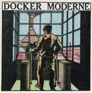 Colourful 20th Century Art Drucke: Electrical tools: modern docker (1920 s). Anonymous illustration from 1925