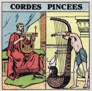 String Instrument Art Drucke: Musical instruments: string instruments clamped. Lyre and harp players in Antiquite