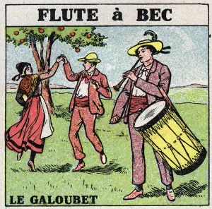 Antique Musical Instrument Prints Drucke: Musical instruments: wind instruments. Galubet player (flute a beak)
