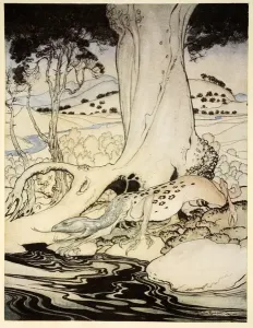 König Artus Drucke: Die Verfolgung des Ritters, Illustration aus dem Roman von König Artus