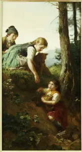 Kinder, die Beeren pflücken (Öl auf Leinwand).