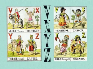 Buch mit zwei Alphaben und einer Lesemethode, 12 Seiten umfassend ca. Jahrhundert 1900 (Chromolithographie)