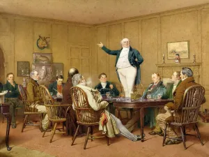 Drucke von DHM35978 Mr Pickwick Addresses das Club 1890 (w/c auf Papier) von Green Aquarellbilder Drucke: Herr Pickwick spricht im Verein, 1890 (mit wahlvoller Aufschrift auf Papier)