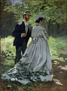 Drucke von XIR19983 Die Promenaders oder Claude Monet und Camille, 1865 (Öl auf Leinwand) von Monet, Claude; 93x68.9 cm; National Gallery of Art Claude Monet Drucke: Die Spaziergänger oder Claude Monet Bazille und Camille, 1865 (Öl auf Leinwand)
